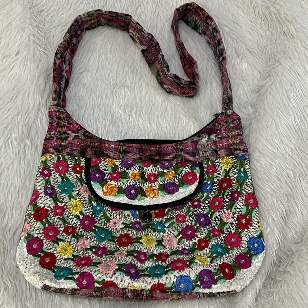 Boho floral embroidered handmade unique crossbody purse